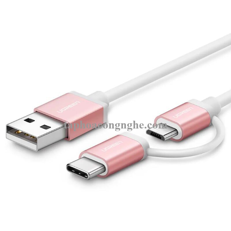 Ugreen 30542 0.5M màu Hồng Cáp USB-A sang Micro USB + USB-C cao cấp US177 30030542